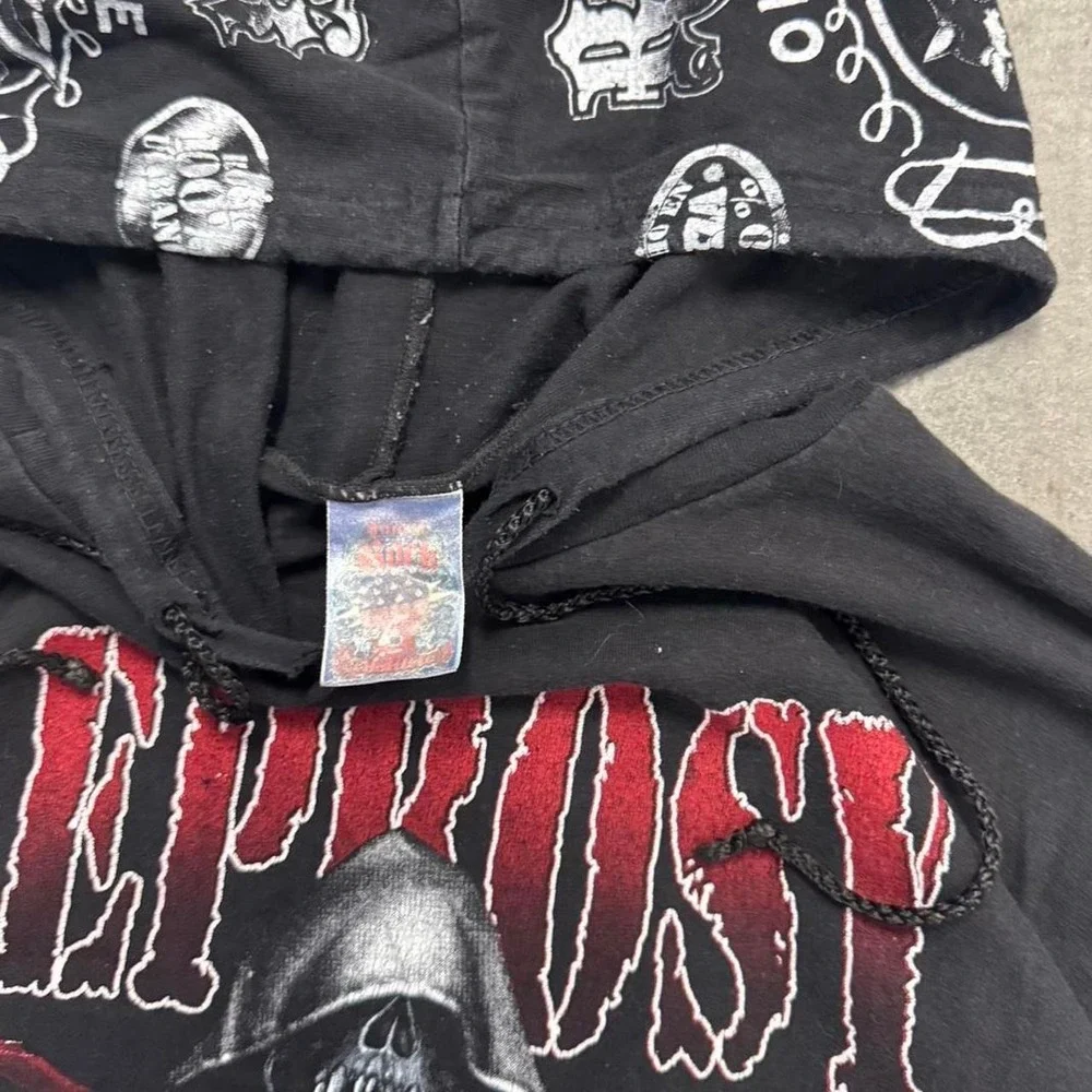 Leprosy Death Metal Band Hoodie Mens Large Tattoo Sleeve Graphic Y2K Black